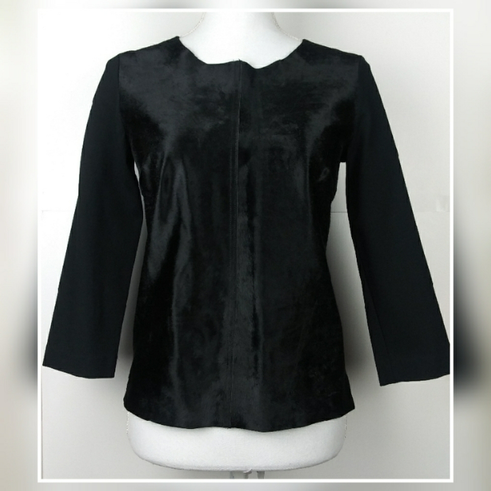 Club Monaco baby calf hair leather front top
